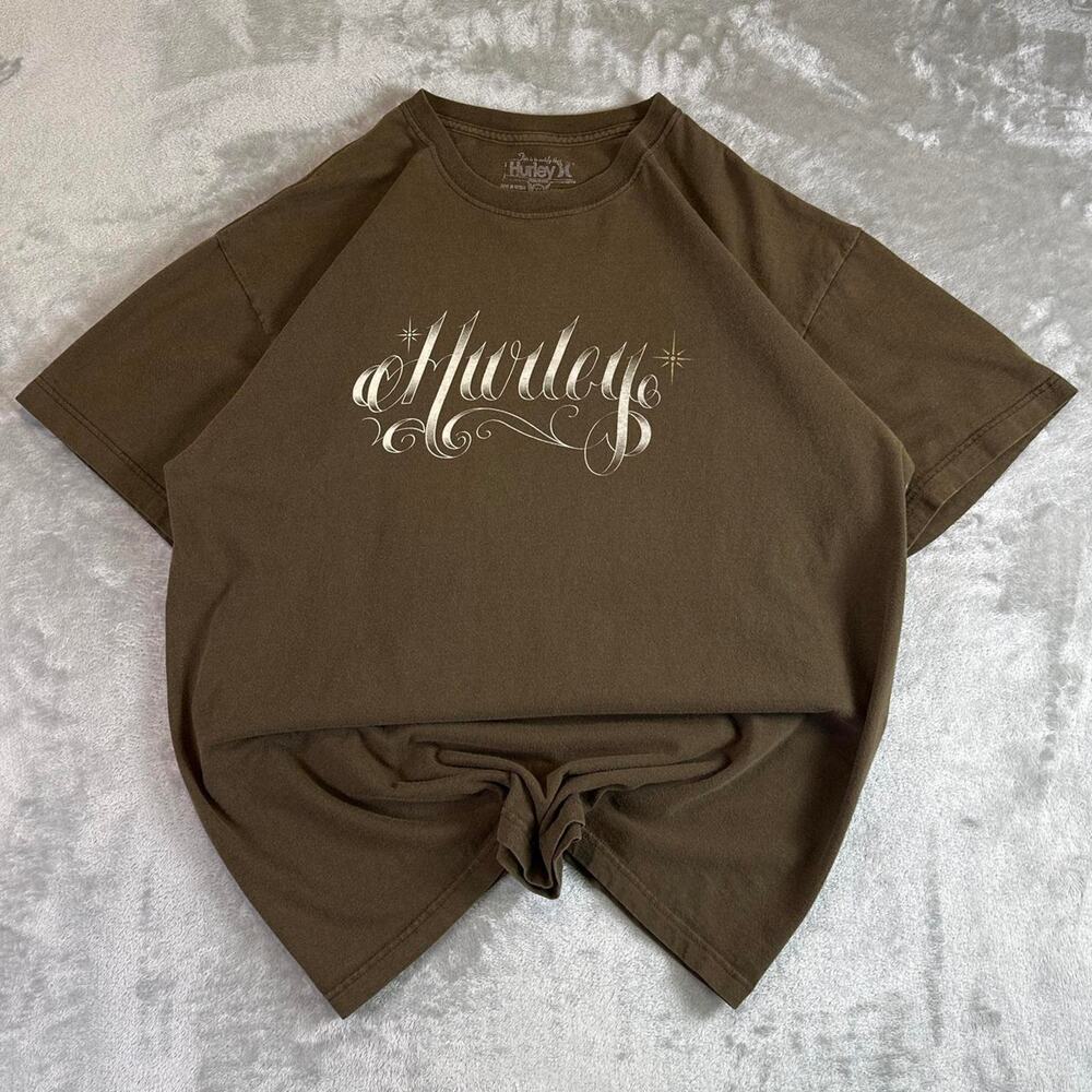 Y2K Hurley T Shirt Mens Large Brown Script Logo Graphic Tee Skate Surf XL